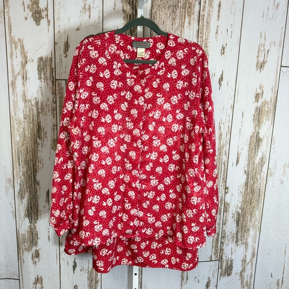 Liz Baker Red and White Floral Blouse and Skirt Set. Size 20W. Vintage Silky. - Picture 1 of 12